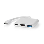 Nedis USB Multi-Port Adapter | USB 3.2 Gen 1 | USB-C™ Hann | HDMI™ Output / USB-A Hun / USB-C™ Hunn | 5 Gbps | 0.10 m | Rund | Nikkel belagt | PVC | Hvit | Boks