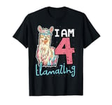 Cute Funny Llama 4th Birthday I am 4 Four Year Old Birthday T-Shirt