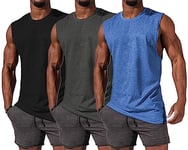 HOTCAT Débardeur sans manches pour homme - Gym - Sport - Maillot de corps pour homme - Gilet de fitness, Bleu/gris foncé/noir, M