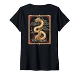 Womens Chinese Dragon Bonsai Back Printed Graphic V-Neck T-Shirt