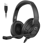 EKSA H2 Casque Micro USB, Casque PC Filaire avec Micro, Casque Audio PC avec Bouton de Muet, Contrôle du Volume, Conversation Claire pour Entreprise/Centre d'Appels/Bureau/Zoom/Skype en Ligne