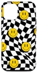 iPhone 15 Psychedelic Yellow Smile Face On Black & White Checkered Case