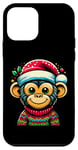 Coque pour iPhone 12 mini Singe mignon avec bonnet de Père Noël Noël enfants tout-petits