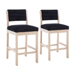 Tabourets de Bar Lot de 2 Chaise de Bar en Bois Vintage avec Dossier Chaise Haute Cuisine Moderne pour Ilot Central Cuisine, Velours, Noir