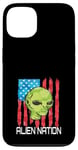 iPhone 13 Funny Alien UFO USA Flag and Green Alien Head Case