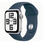 Apple Watch Se (2e Génération) 2023 Gps 40 Mm Aluminium Argent (Argent) Et Bracelet Sport Bleu (Bleu Orage) - Taille Ml