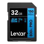 "Lexar SDHC 800x Pro UHS-I cards, C10 (V10) U1, R150, 32GB"