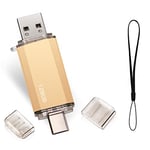 Clé USB 128 Go 2 en 1 USB C Flash Drive 128 Go OTG Type C USB 2.0 Type C Memory Stick 128 GB pour OTG Android Appareils TéLévision (Or)