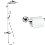 Hansgrohe Crometta E Shower System 240 1 Spray with Thermostat, Chrome, 27271000 & Logis Universal Toilet roll Holder Without Cover, Bathroom Accessories, Chrome, 41726000