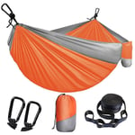 Hamac de Camping Portable pour 2 Personnes L'ExtéRieur, avec Mousquetons à Sangles D'Arbre, le Jardin RandonnéE, Orange + Gris