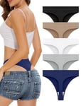 VOENXE Strings Tanga Femme sans Couture,Culottes Taille Haute Invisible,sous-vêtements Élastique Multipack Lot de 5