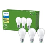 PHILIPS Frosted Ultra-Efficient LED Bulb (3 Pack), E27, 4W Equivalent to 60W, Warm White Light 2700k, Energy Efficiency A