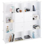 Tagère Rangement 16 Casiers Portes Modulable diy Assemblage Plug In Bibliothèque, Plastique 127 x 127 x 31, 5 cm, blanc - Relaxdays