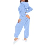 Kvinnors sexiga djup V-ringad bodycon jumpsuit pyjamas långärmad romper nattkläder Blue M