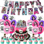 Monster High Temafödelsedagsfesttillbehör Banner Ballonger Kit Tårta Cupcake Toppers Dekorationssats