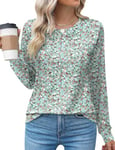 Rapbin Women's Casual Crew Neck T-Shirts Loose Long Sleeve Pleated Summer Tops Tunic Blouses,Floral,M