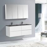 Ensemble pour salle de bain edge 1300 - dans différentes couleurs - armoire de toilette et colonne en option Sans miroir, Blanc brillant, 1x meuble