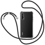 MICASE Collier pour Huawei Nova 5T / Honor 20 Coque, Étui pour Téléphone avec Cordon Transparente TPU Bumper Lanyard Case Tour de Cou Chaîne Cordon Lanière Housse Etui pour Huawei Nova 5T - Noir