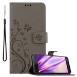 Cadorabo Housse Compatible Avec Honor 8 / 8 Premium En Gris Floral - Étui De Protection Au Design Floral Avec Fermeture Magnétique, Fonction De Support Et Emplacements Pour Cartes