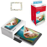 AGFA PHOTO Pack Imprimante Realipix Moments + Cartouches et papiers 120 photos + Joli cadre magnétique - Impression Bluetooth Photo 10x15 cm, iOS et Android, 4Pass Sublimation Thermique - Blanc
