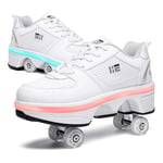 GGOODD Multifonction 2 en 1 Automatiques Rétractables Chaussures À roulettes Quatre Roues Deform Wheels Skates Roller Shoes avec 7 Couleurs LED,38