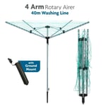 New Heavy Duty 4 Arm Rotary Garden Cloth Steel Dryer Airer Free Spike 40m Line