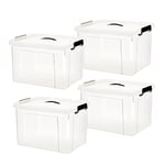 HOHAOO Lot de 4 boîtes de rangement empilables en plastique transparent avec couvercle - 40 l - Avec clip verrouillable - Pour maison, bureau, étagères, garage