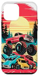 Coque pour iPhone 12 mini Vintage Sunset Monster Truck Écrasement Voitures Art