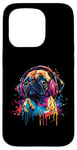 Coque pour iPhone 15 Pro Pug Lovers Pop Art portant des écouteurs drôles de carlin