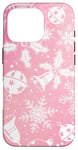 Coque pour iPhone 16 Pro Pink Aura Motif floral et flocons de neige d'hiver