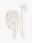 Lindex Baby Organic Cotton Newborn 3 PIece Outfit Set, Light Dusty White