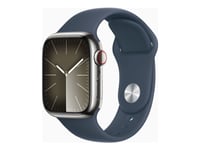 Apple Watch Series 9 (GPS + Cellular) - 41 mm - rostfritt stål i silver - smart klocka med sportband - fluoroelastomer - stormbl¨ - bandstorlek: M/L