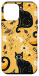 Coque pour iPhone 12 mini Jaune Vintage Floral Phases Lune Cristal Sorcière Mignon Noir