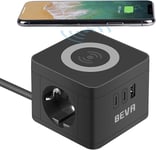 Cube Multiprise Usb 2 Prises Avec 1 Usb-A+2 Usb C, 5V/2.4A Multiprise Electrique Avec Chargeur Sans Fil 10W Universel Qi Multiprises Parafoudre De Voyage Avec Interrupteur Cable 1.[MUL211354]