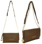 DKNY Tan Crossbody Bag Shoulder Clutch Luggage Brown Grained Small Handbag