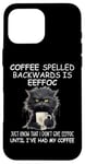 iPhone 16 Pro Max Coffee Spelled Backwards is Eeffoc Sign,Funny Cat Coffee Mug Case