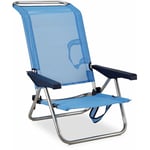 Chaise de Plage Lit Pliable Solenny 4 Positions Bleu Dossier Bas avec Accoudoirs 77x60x83 cm