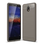 Nokia 3.1 Hiilikuitu Harjattu TPU Takasuoja Kuori - Harmaa Hopea/Harmaa