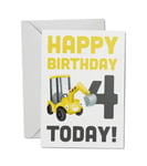 1 x Digger A5 Blank Greetings Card - Kids Birthday 4th 4 Four Today Gift #77000