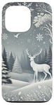 Coque pour iPhone 13 Pro Modèle d'hiver cerfs arbres flocons de neige forêt de rêve