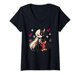 Womens Chibi Kawaii Emo Pastel Goth Girl Japanese Creepy Anime V-Neck T-Shirt