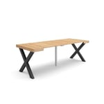 Table console extensible, 220, pour 10 personnes, 222x90x77cm, Pieds bois massif, couleur Chêne