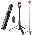 Avaspot 63" Selfie Stick Tripod, All-in-one Extendable Aluminum Phone Tripod Stand, with Wireless Bluetooth Remote, Rotatable, Portable Selfie Stick for Travel/Selfies/Vlog/Video Recording