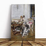 Big Box Art Canvas Print Wall Art Giovanni Boldini Italian Confidences | Mounted & Stretched Box Frame Picture | Home Decor for Kitchen, Living Room, Bedroom, Hallway, Multi-Colour, 30x20 Inch