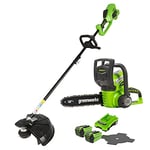 Greenworks Tools Lawn Trimmer & Scythe GD40BC and Chain Saw G40CS30 (Li-Ion 40 V 40 cm/25 cm Cutting Width 5300 RPM 4.3 m/s Chain Speed 30 cm Sword Length with 2 Ah Battery and Charger)