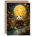 Harvest Moon Panda Bear Wildflower Meadow Children Kids Blank Greeting Card