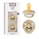 BIBS Colour Soother 2-Pack, BPA Free Dummy Pacifier, Round Nipple. Natural Rubber Latex, Size 2 (6-18 Months), Vanilla/Vanilla