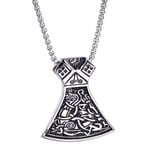 WDBAYXH Norse Viking Amulet Axe Totem Pendant Necklace, Men Stainless Steel Vintage Original Hand Made Powerful Talisman Jewelry with 24" Chain, Lucky Charms Protection Jewelry Gift,Silver