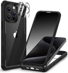 CENHUFO Anti Espion Coque iPhone 15 Pro Max, avec Protection écran Verre Trempé Anti Espion et Protecteur Caméra [HD 9H Dureté] 360° Antichoc Téléphone Housse Double Face Case Intégrale Etui -Noir