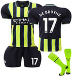 Manchester City Borta Fotbollströja Barn 2024-2025 Kit Nr 17 De Bruyne Adult XS